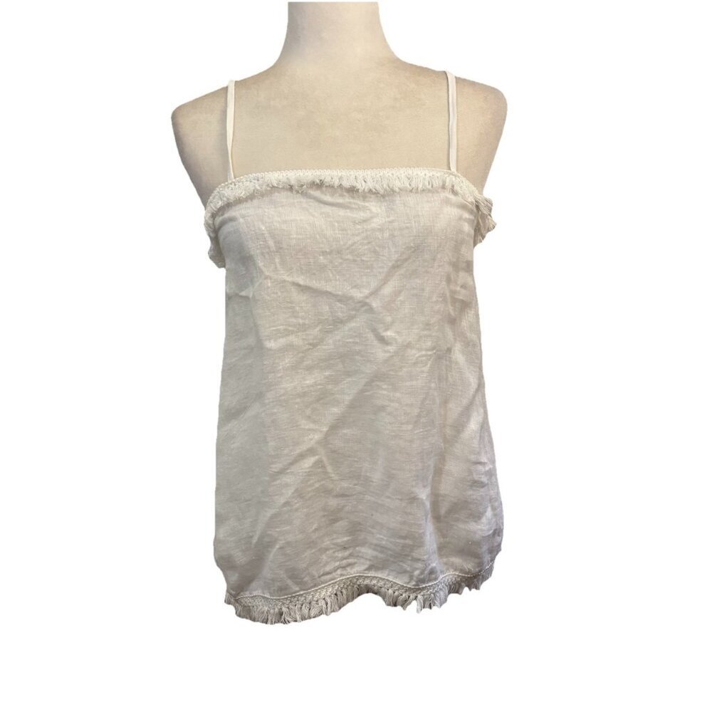 Francesca Bettini Sleeveless Tasseled White Linen Blouse Made In Italy Size Larg